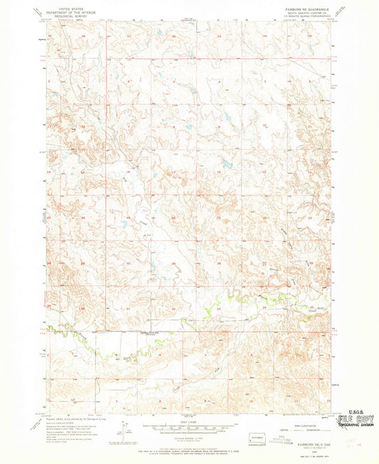Classic USGS Fairburn NE South Dakota 7.5'x7.5' Topo Map Image