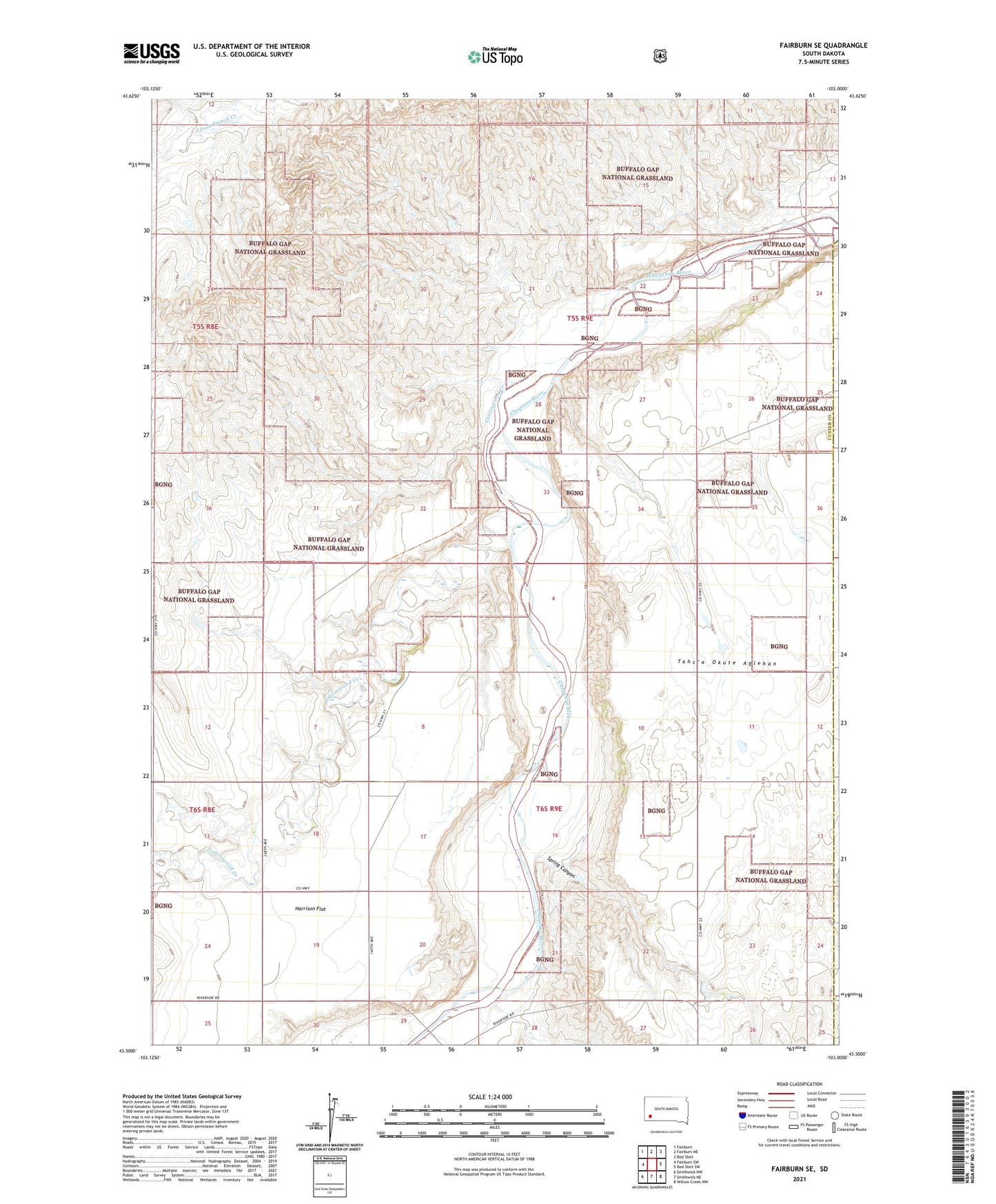 Fairburn SE South Dakota US Topo Map Image