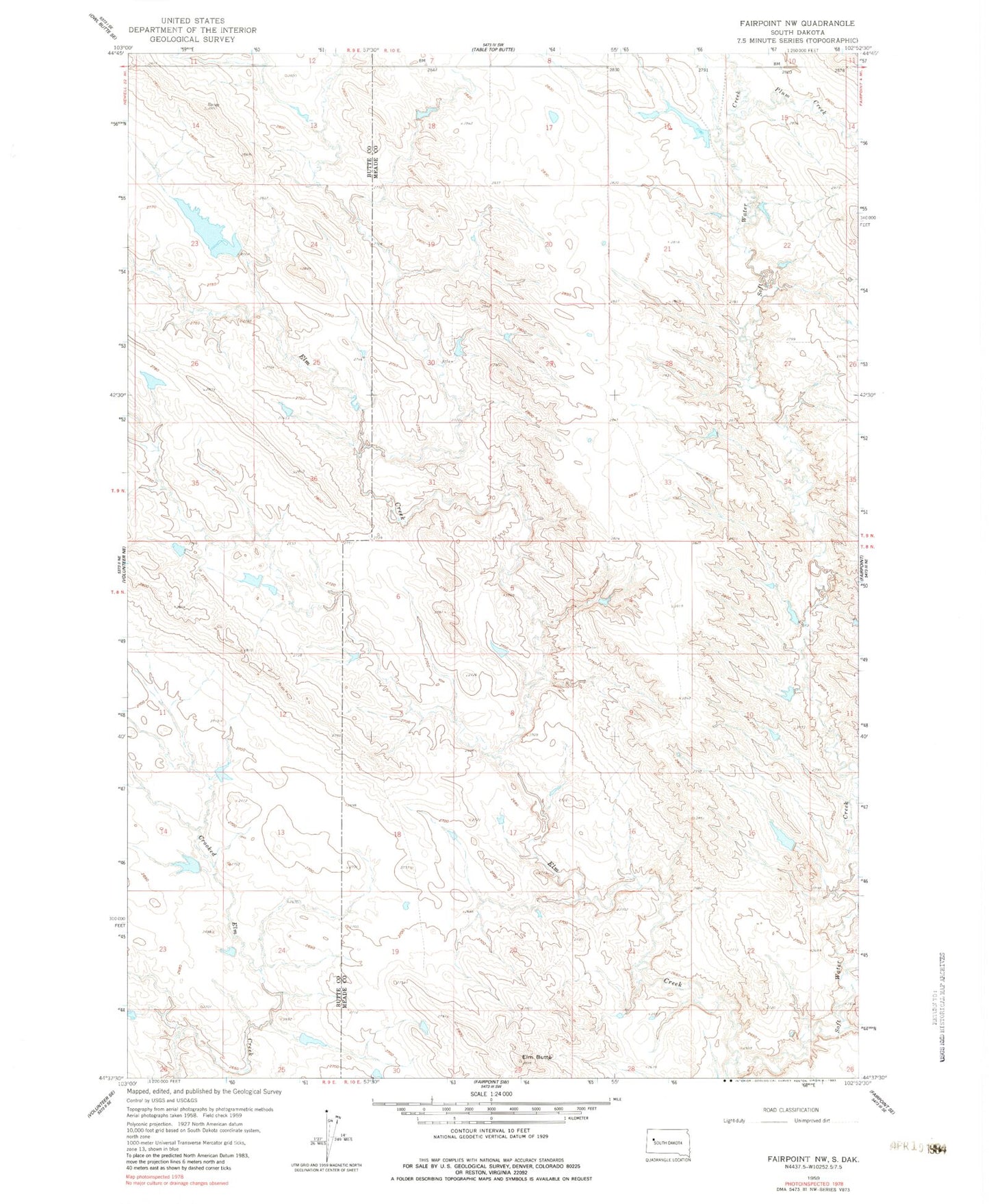 Classic USGS Fairpoint NW South Dakota 7.5'x7.5' Topo Map Image