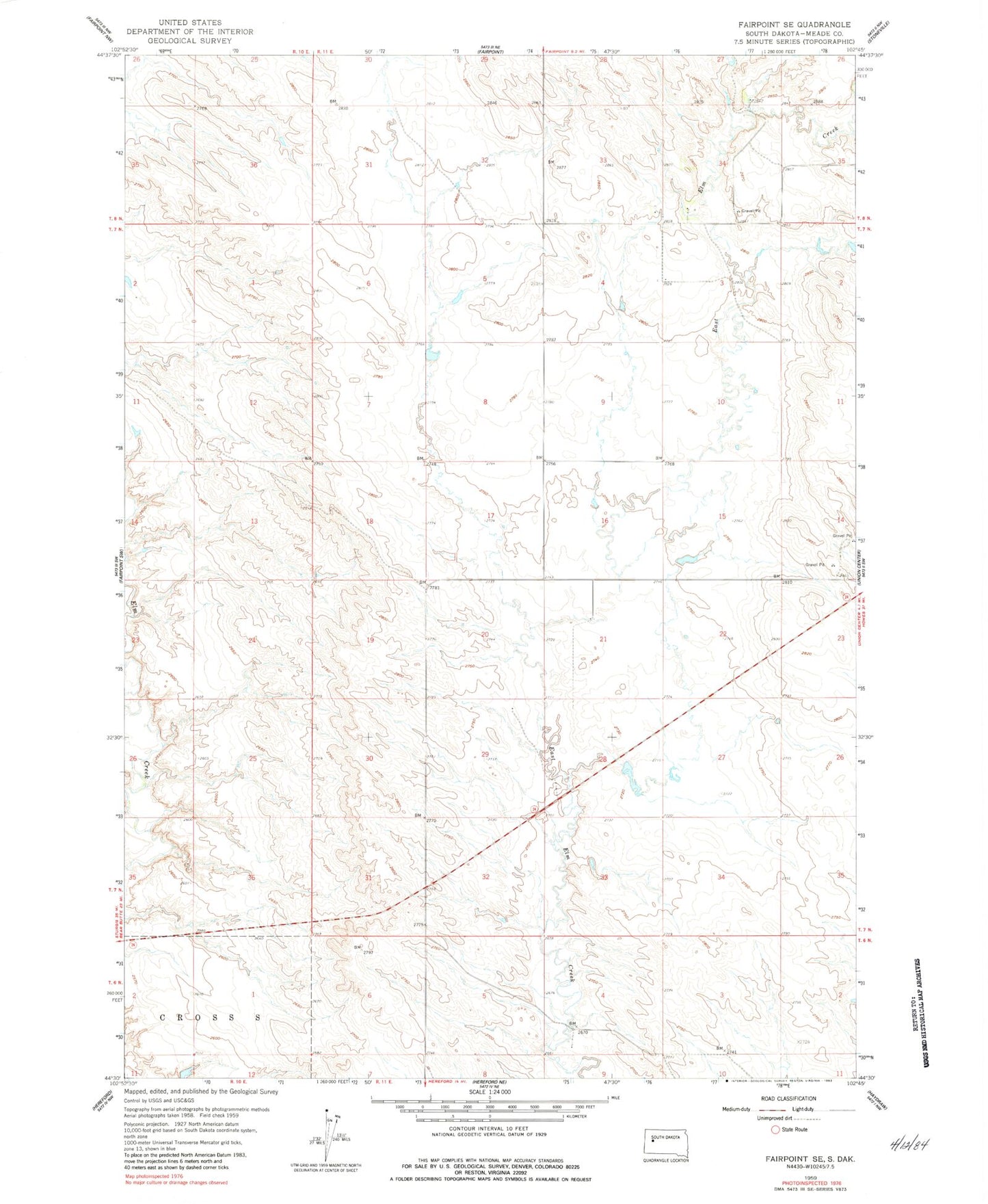 Classic USGS Fairpoint SE South Dakota 7.5'x7.5' Topo Map Image