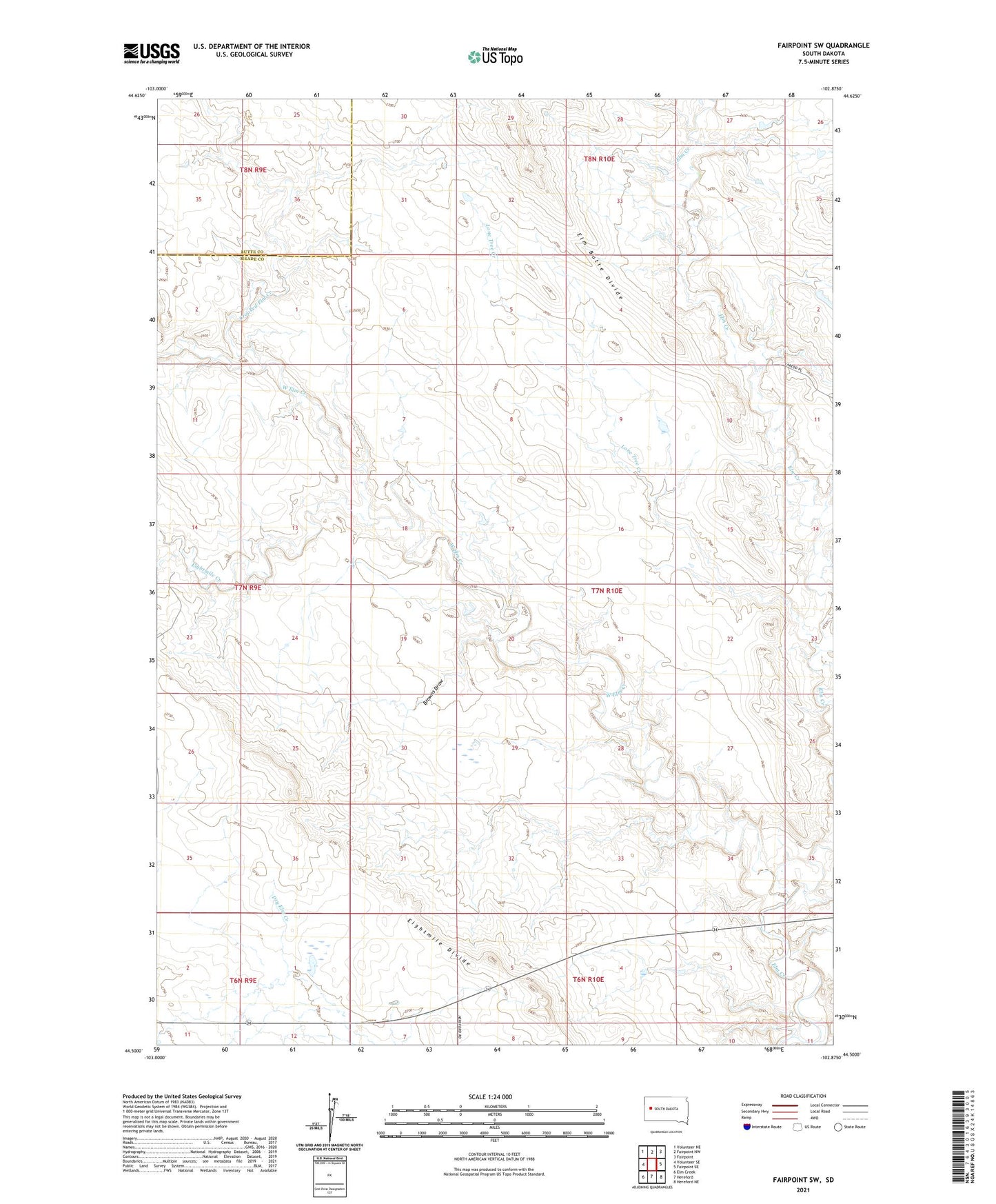 Fairpoint SW South Dakota US Topo Map Image