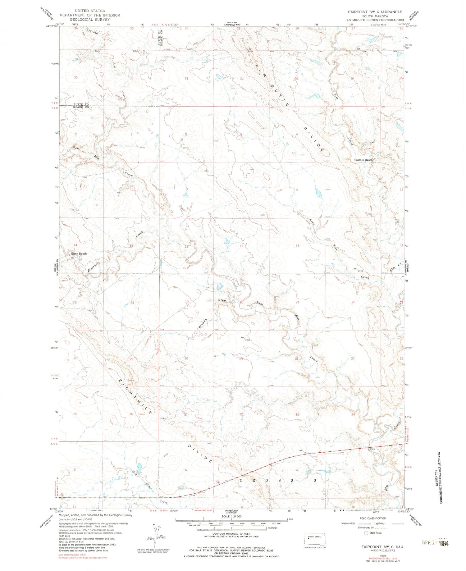 Classic USGS Fairpoint SW South Dakota 7.5'x7.5' Topo Map Image