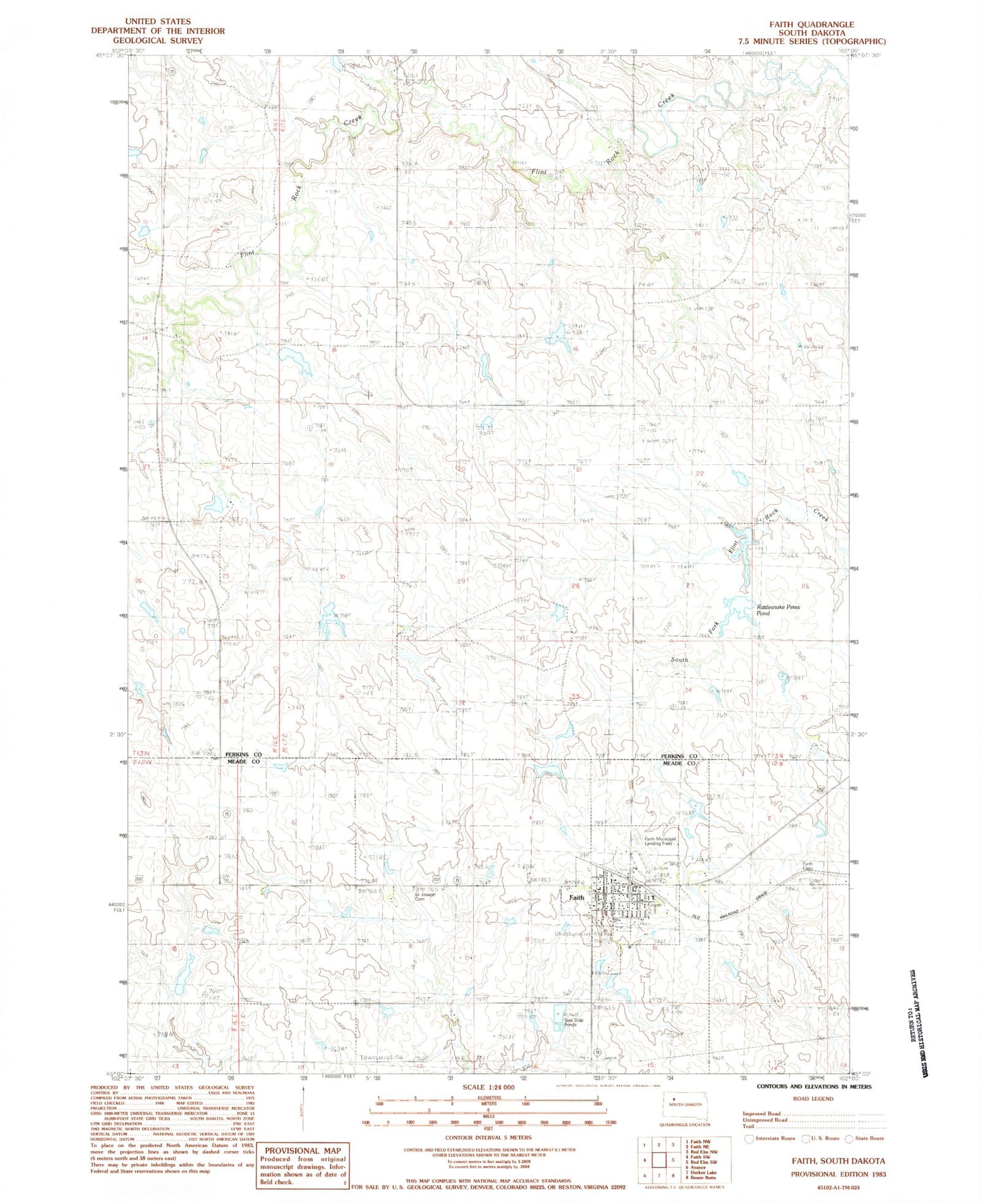 Classic USGS Faith South Dakota 7.5'x7.5' Topo Map Image