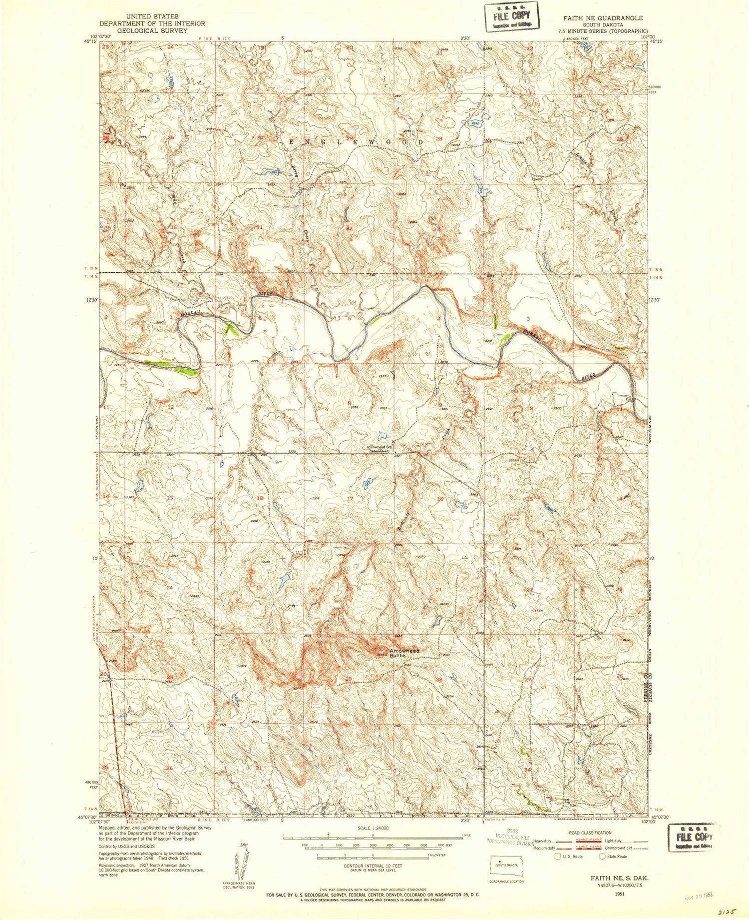 Classic USGS Faith NE South Dakota 7.5'x7.5' Topo Map Image