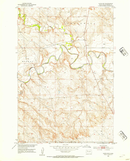 Classic USGS Faith NW South Dakota 7.5'x7.5' Topo Map Image
