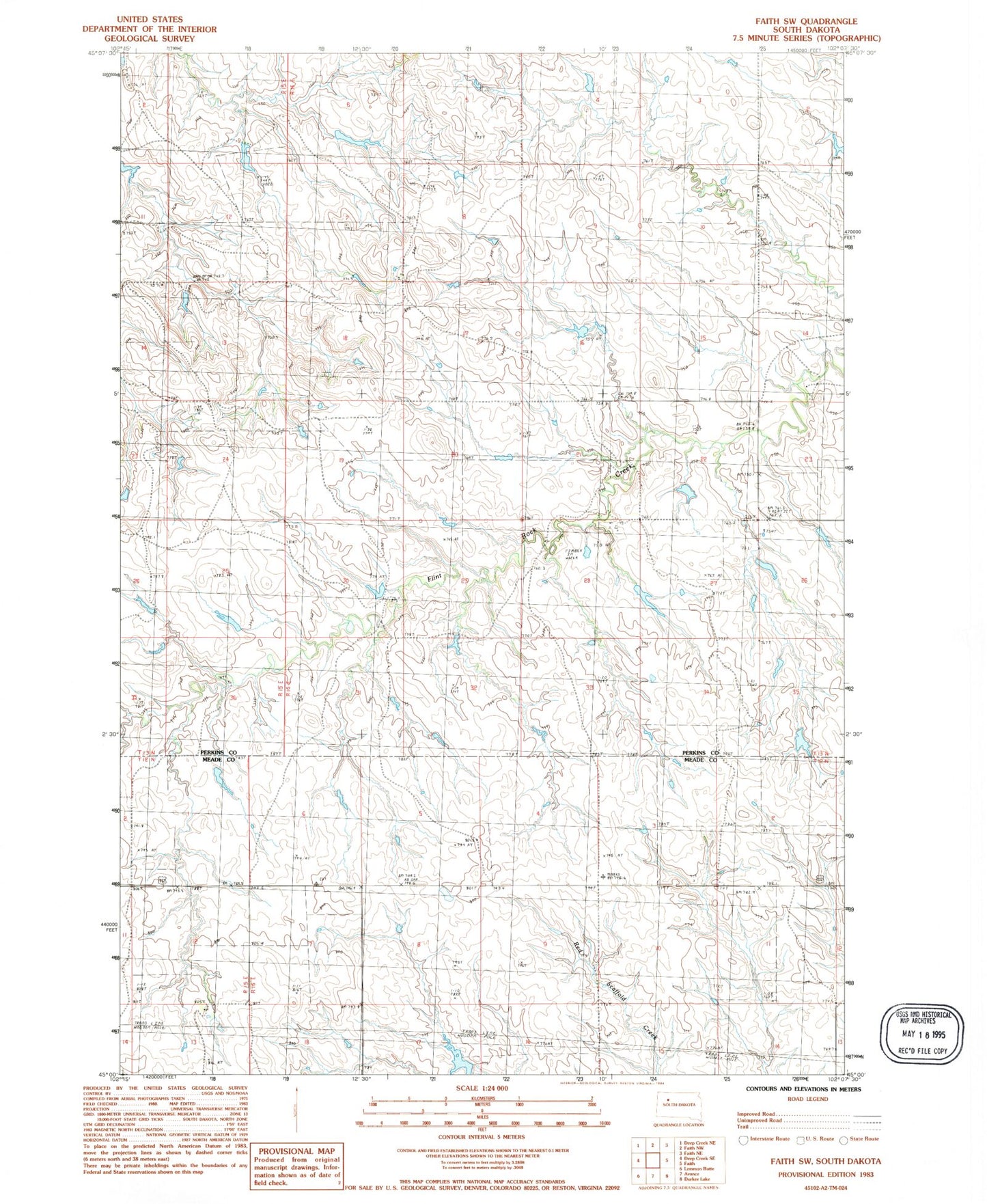 Classic USGS Faith SW South Dakota 7.5'x7.5' Topo Map Image