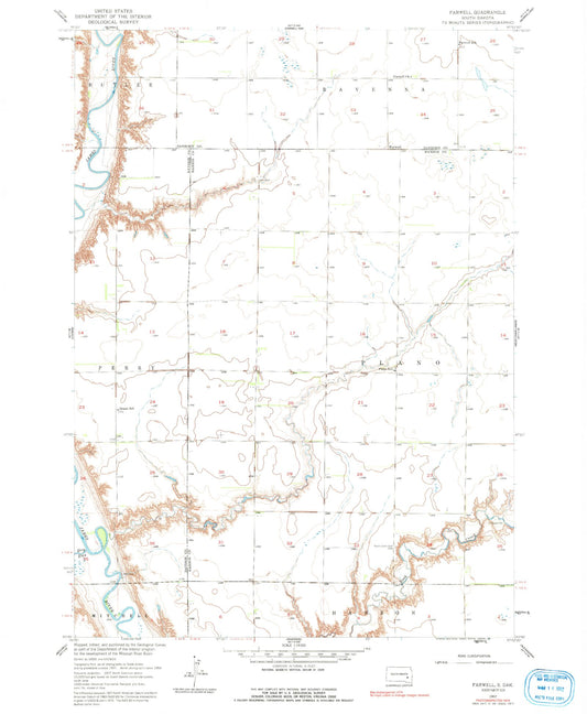 Classic USGS Farwell South Dakota 7.5'x7.5' Topo Map Image