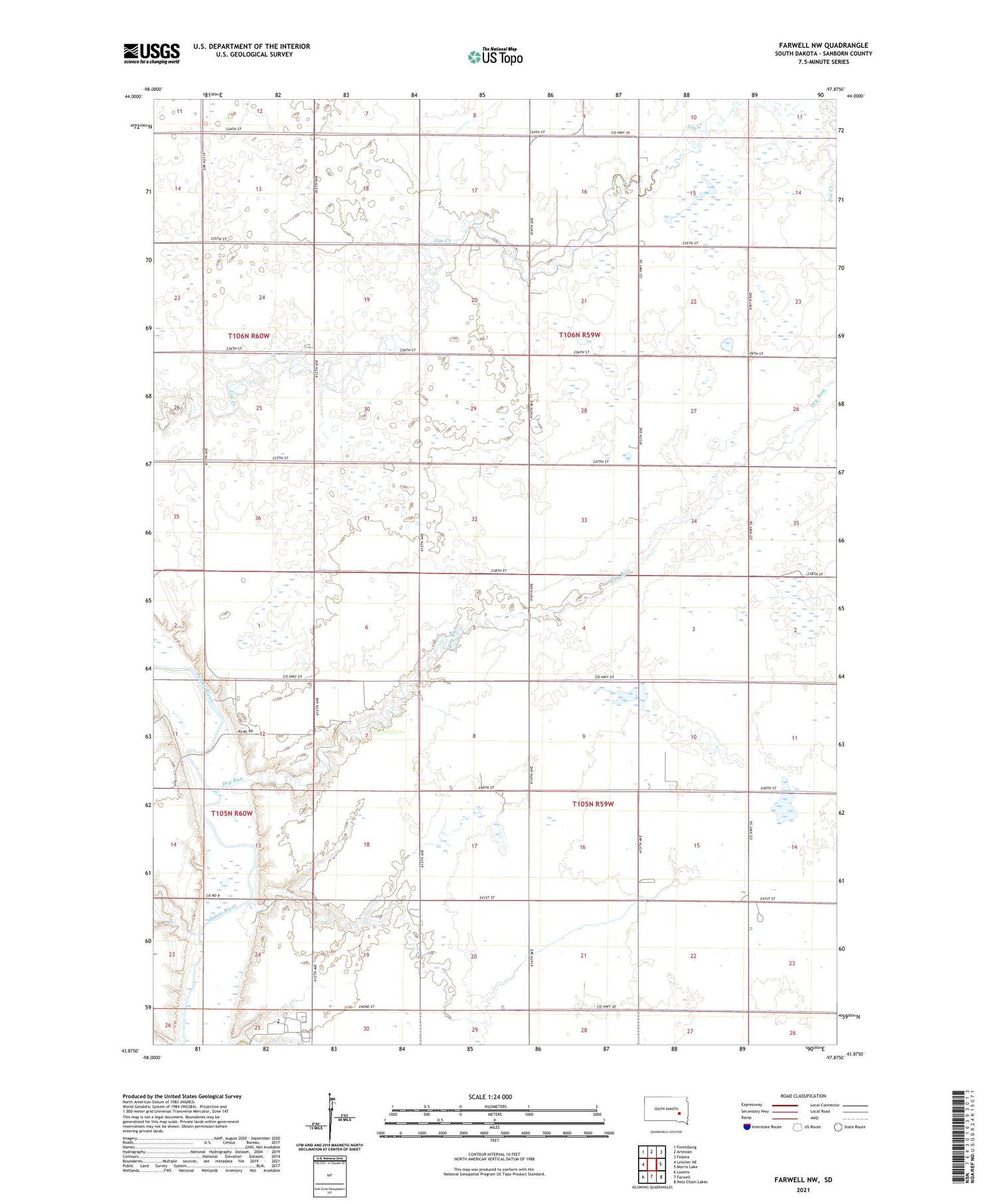Farwell NW South Dakota US Topo Map Image