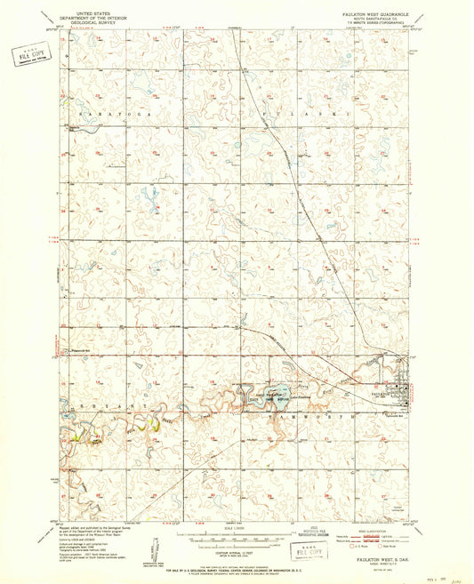 Classic USGS Faulkton West South Dakota 7.5'x7.5' Topo Map Image