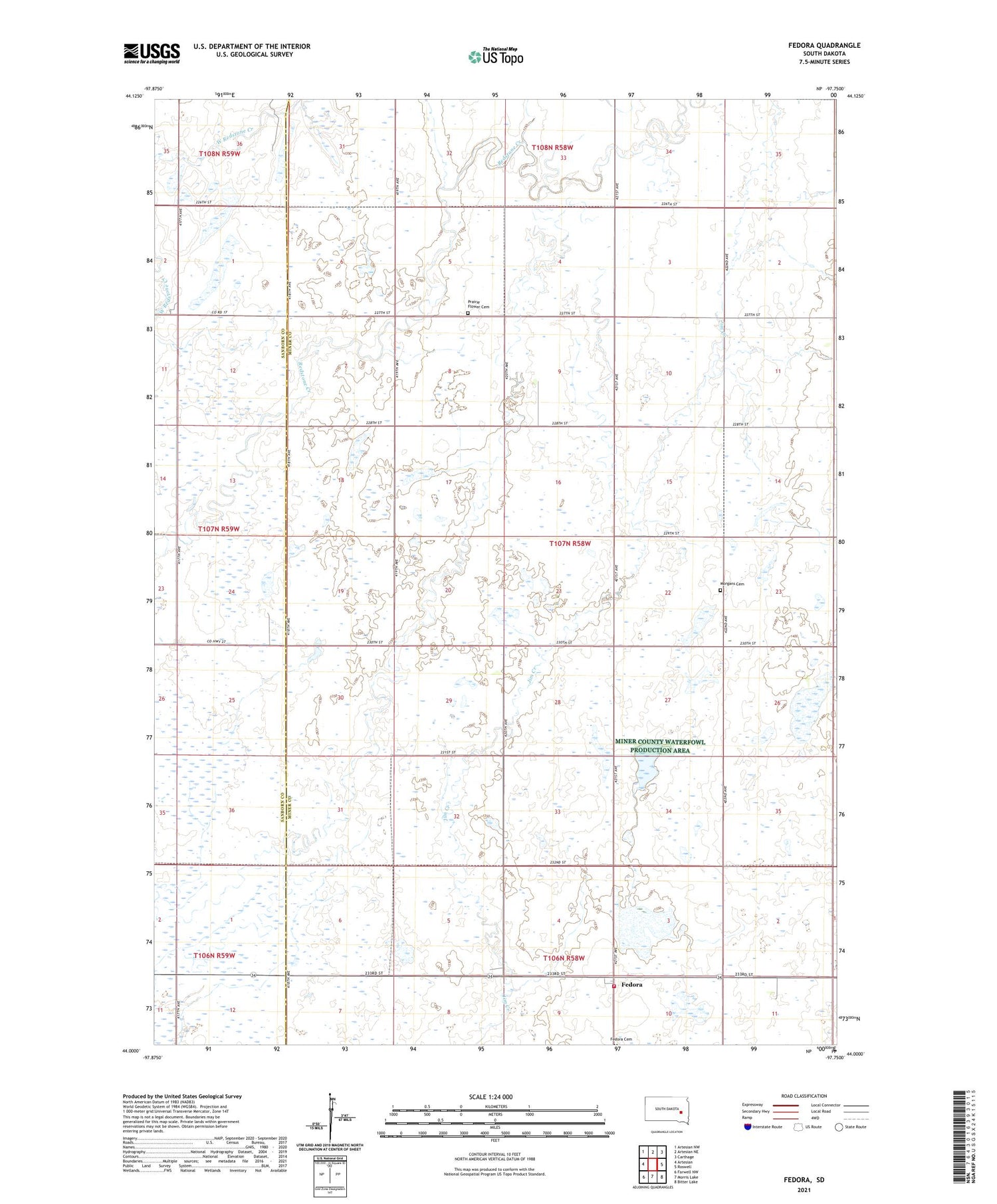 Fedora South Dakota US Topo Map Image