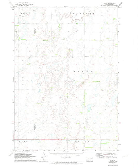Classic USGS Fedora South Dakota 7.5'x7.5' Topo Map Image