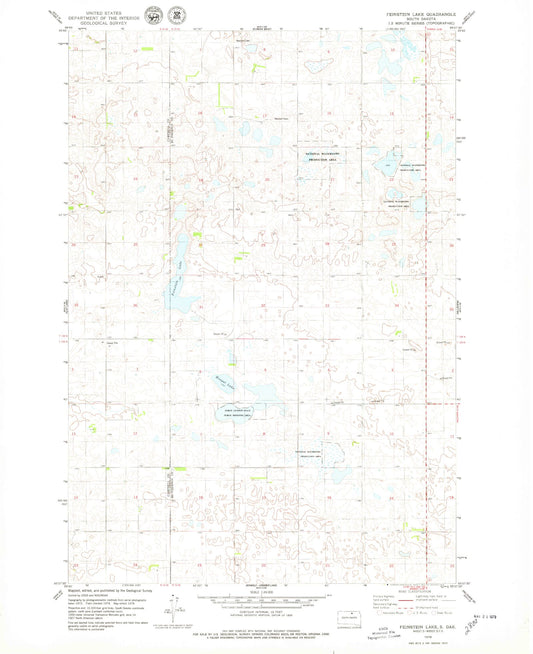 Classic USGS Feinstein Lake South Dakota 7.5'x7.5' Topo Map Image