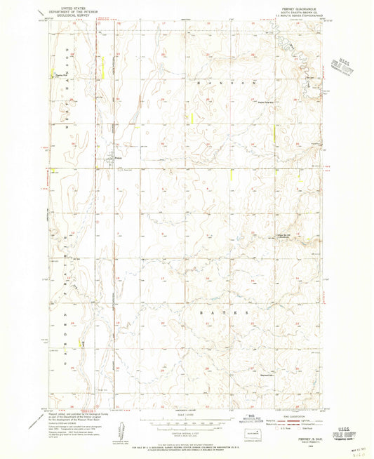 Classic USGS Ferney South Dakota 7.5'x7.5' Topo Map Image