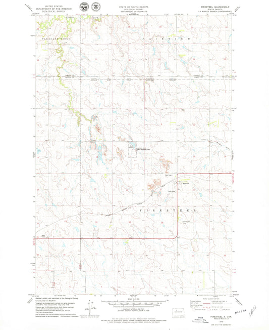 Classic USGS Firesteel South Dakota 7.5'x7.5' Topo Map Image