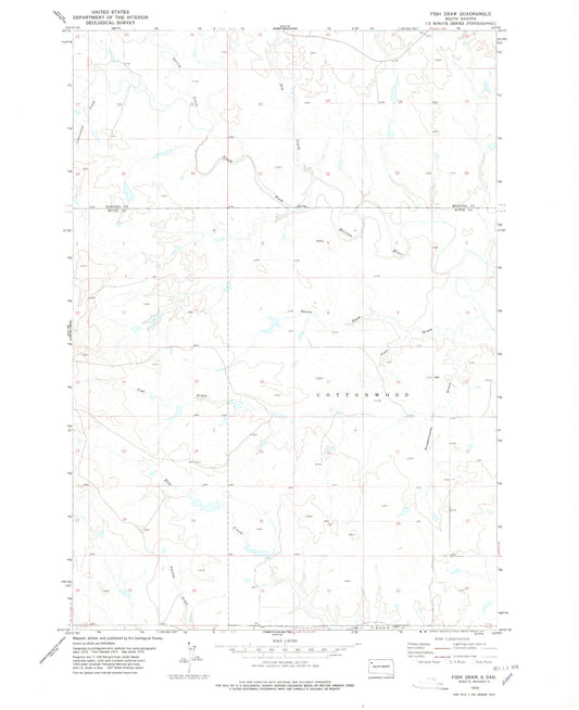 Classic USGS Fish Draw South Dakota 7.5'x7.5' Topo Map Image