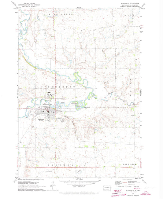 Classic USGS Flandreau South Dakota 7.5'x7.5' Topo Map Image