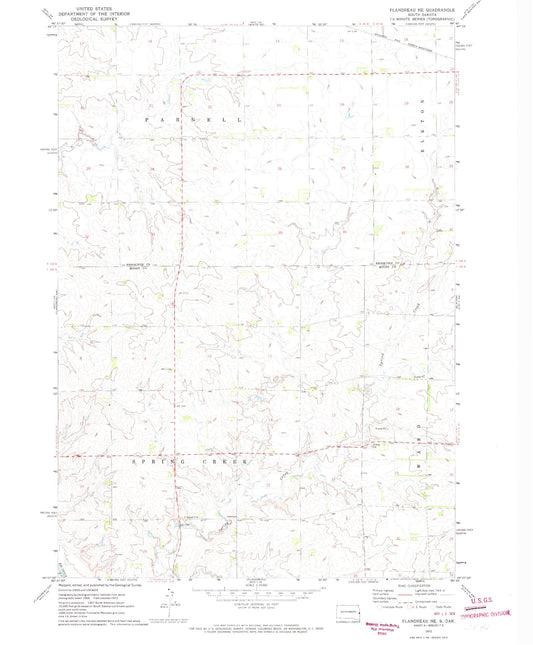 Classic USGS Flandreau NE South Dakota 7.5'x7.5' Topo Map Image