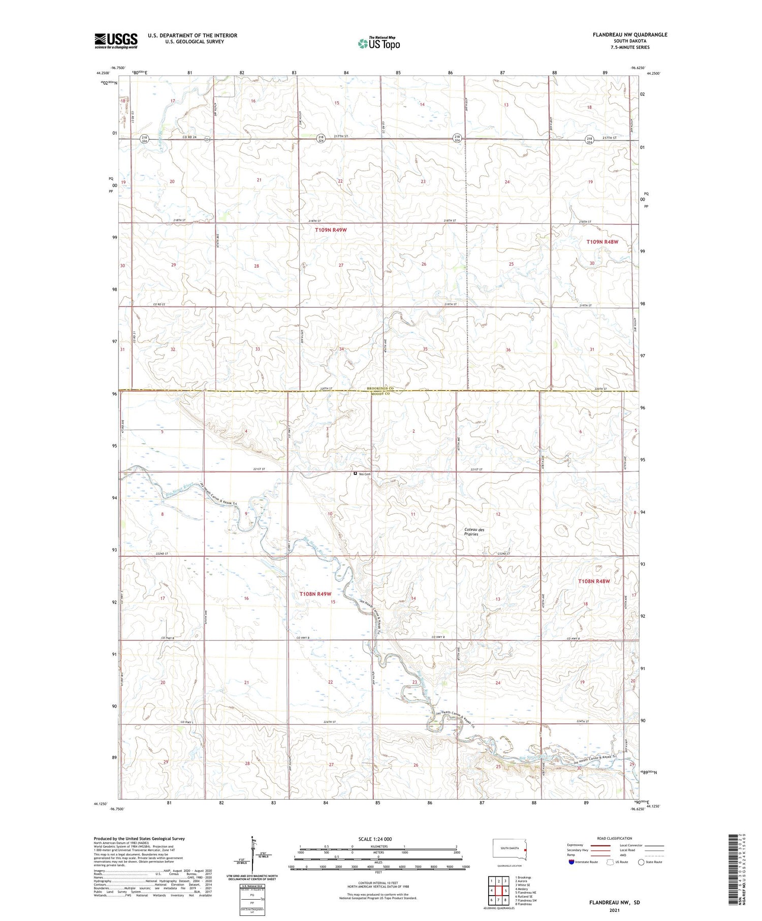 Flandreau NW South Dakota US Topo Map Image