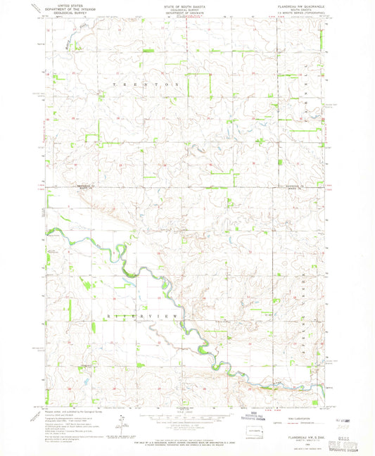 Classic USGS Flandreau NW South Dakota 7.5'x7.5' Topo Map Image