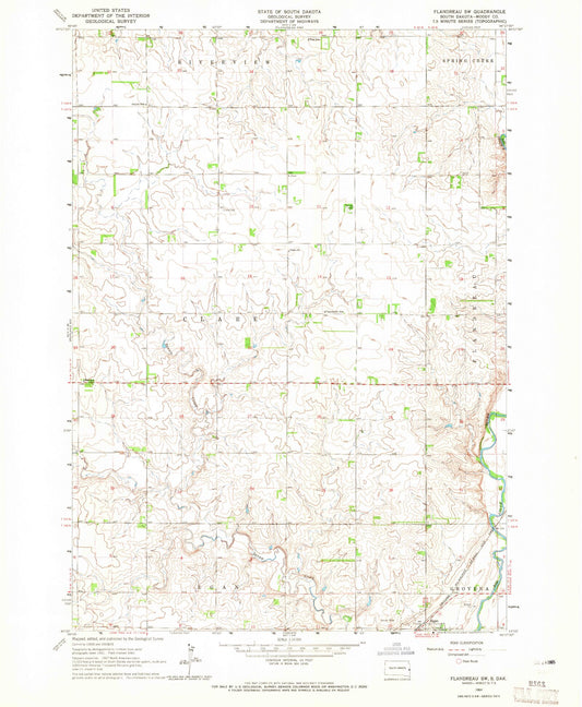 Classic USGS Flandreau SW South Dakota 7.5'x7.5' Topo Map Image