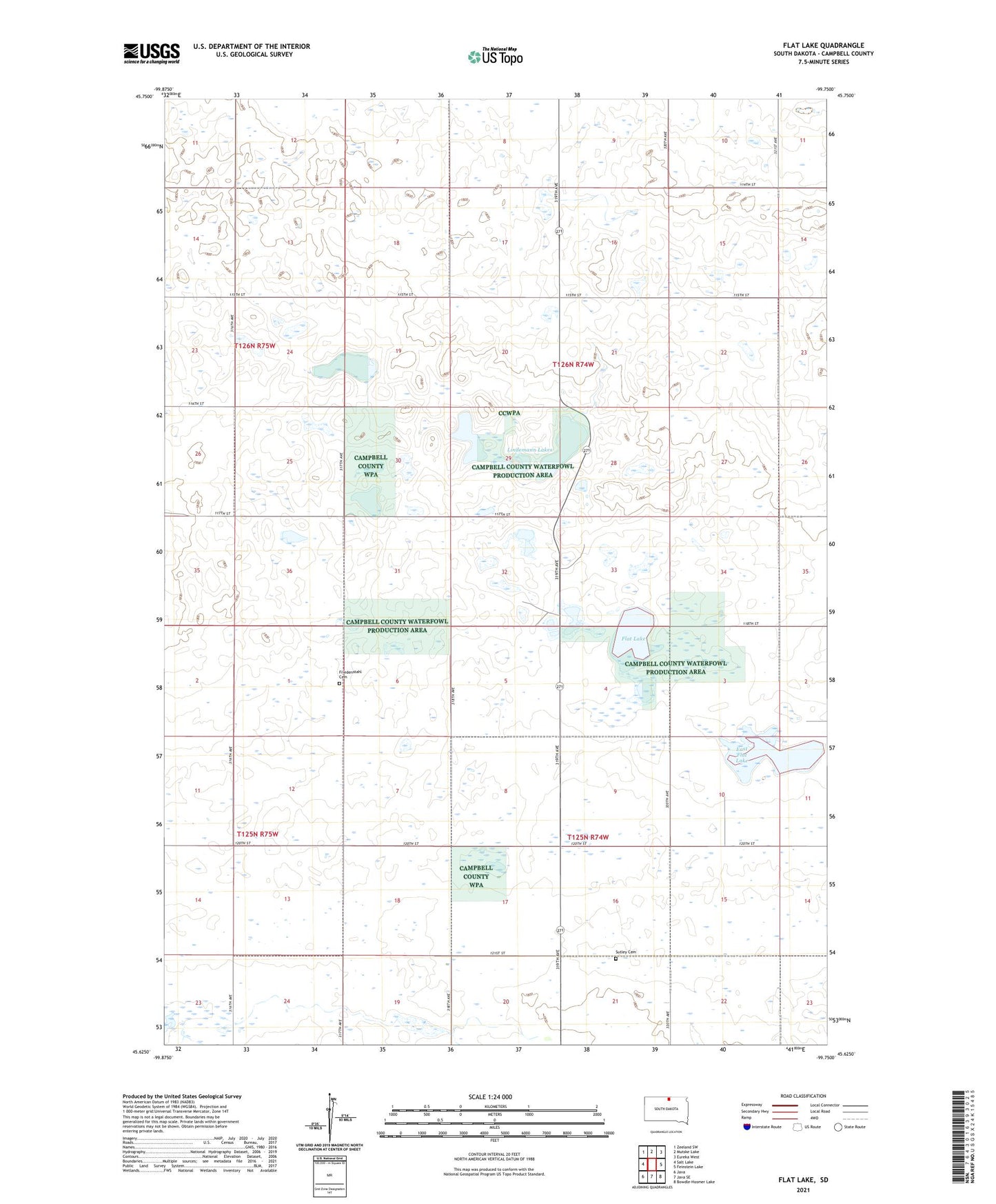 Flat Lake South Dakota US Topo Map Image