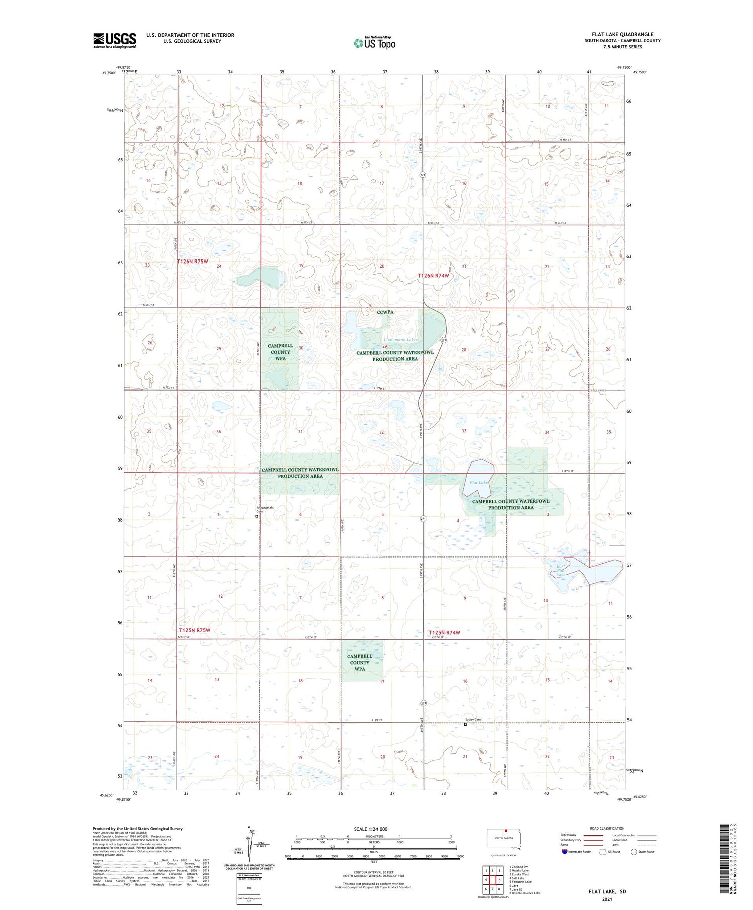 Flat Lake South Dakota US Topo Map Image