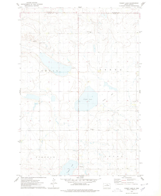 Classic USGS Flight Lake South Dakota 7.5'x7.5' Topo Map Image