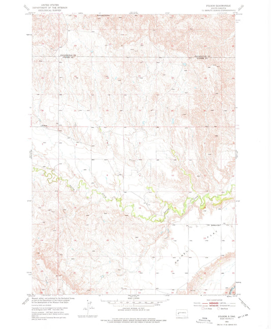 Classic USGS Folsom South Dakota 7.5'x7.5' Topo Map Image