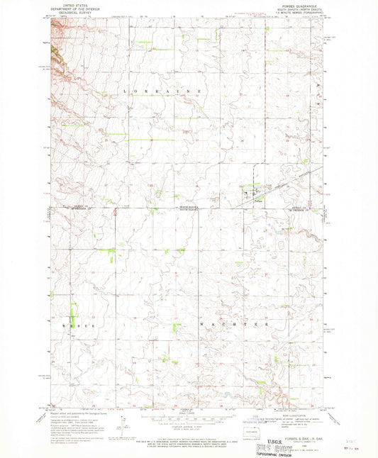 Classic USGS Forbes North Dakota 7.5'x7.5' Topo Map Image