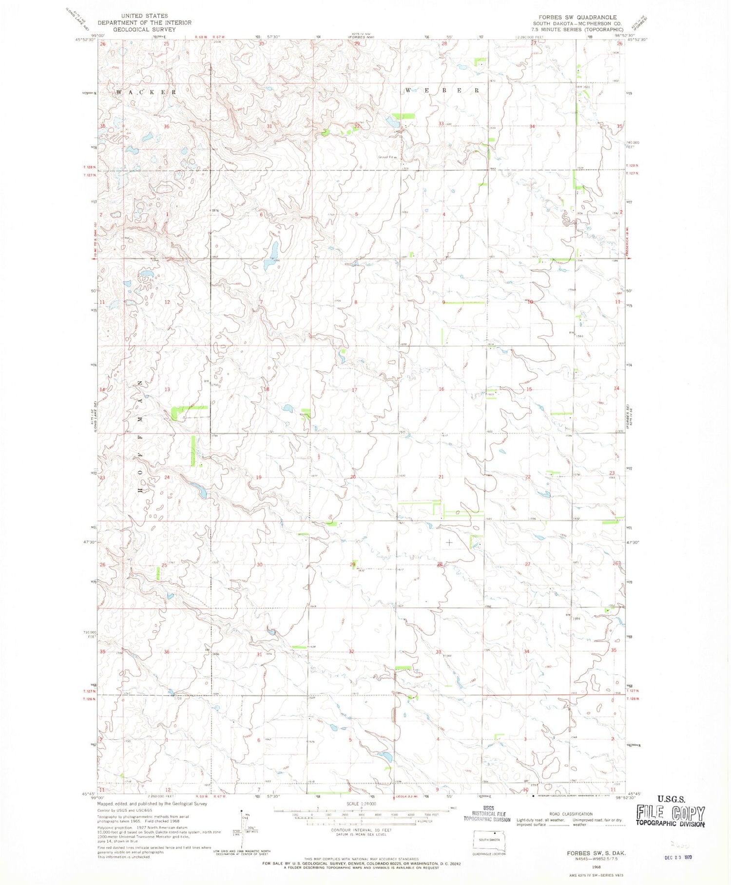 Classic USGS Forbes SW South Dakota 7.5'x7.5' Topo Map Image