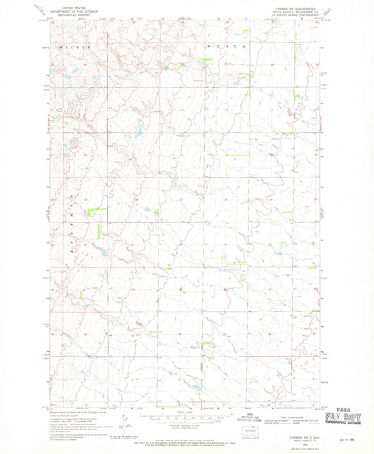 Classic USGS Forbes SW South Dakota 7.5'x7.5' Topo Map Image