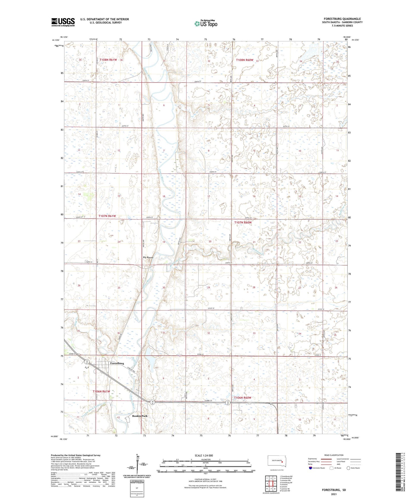 Forestburg South Dakota US Topo Map Image