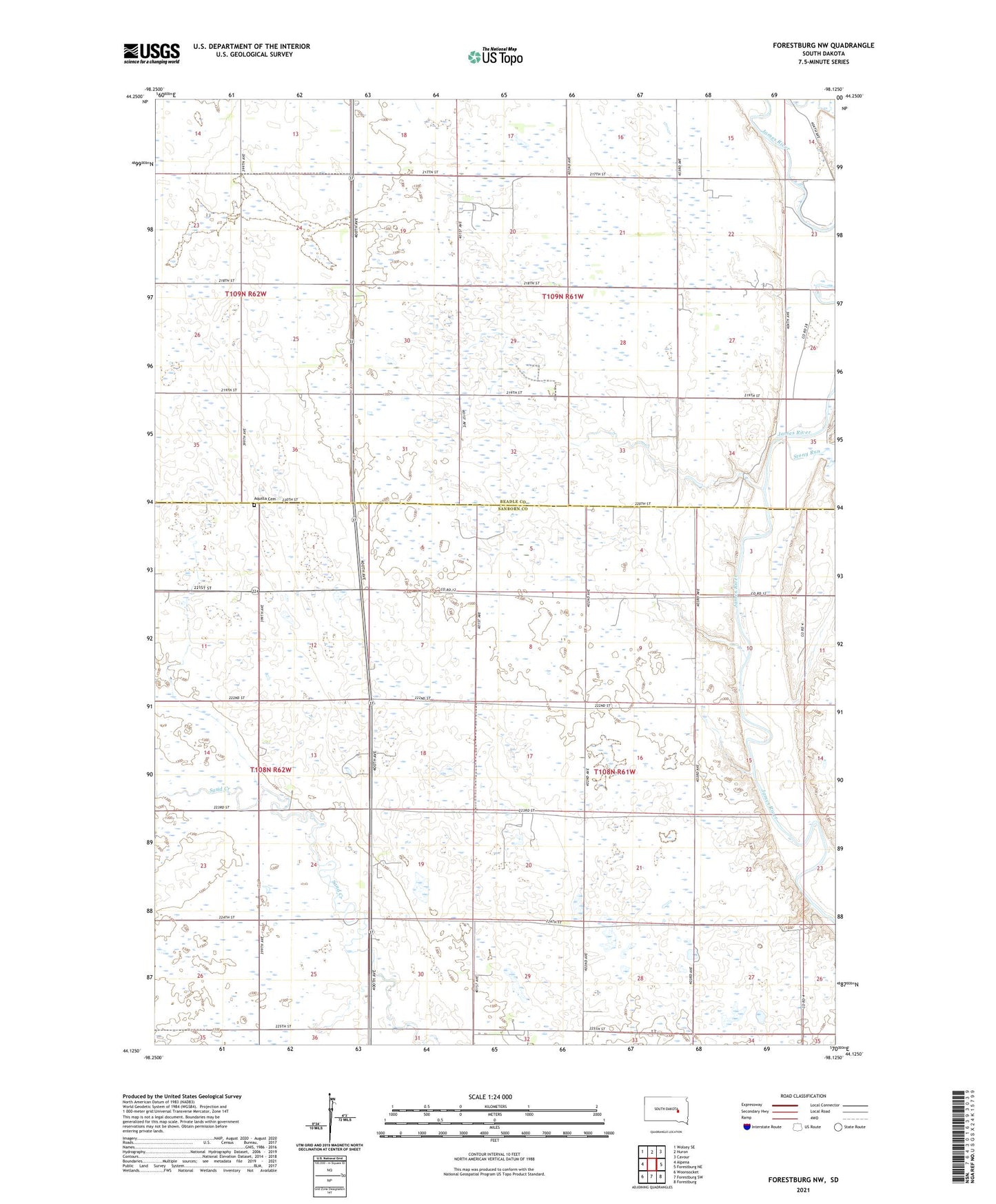 Forestburg NW South Dakota US Topo Map Image