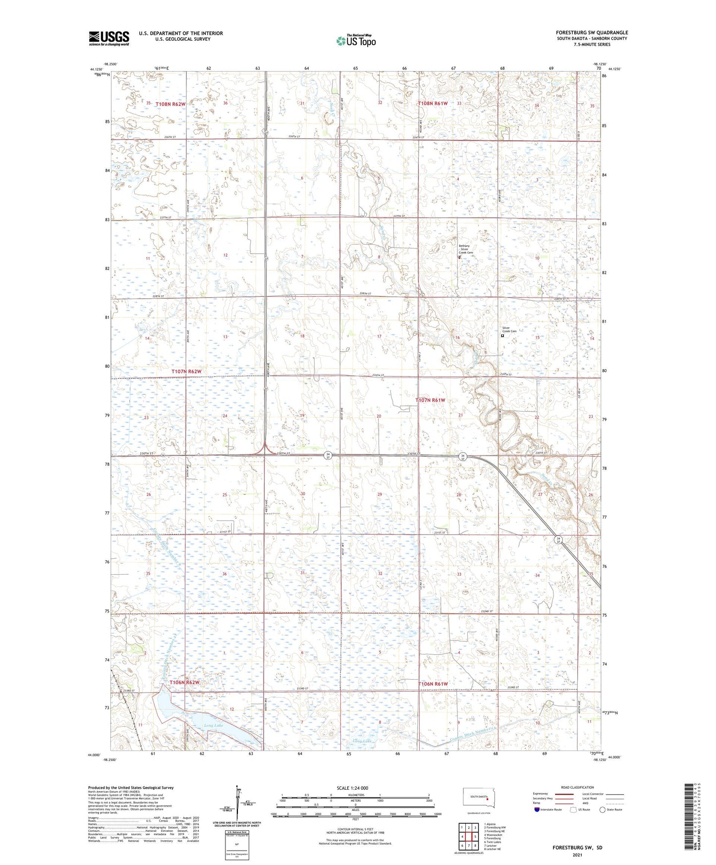 Forestburg SW South Dakota US Topo Map Image