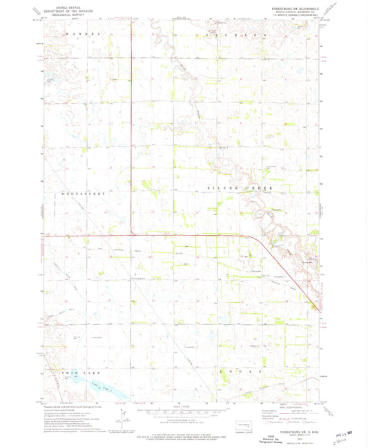 Classic USGS Forestburg SW South Dakota 7.5'x7.5' Topo Map Image
