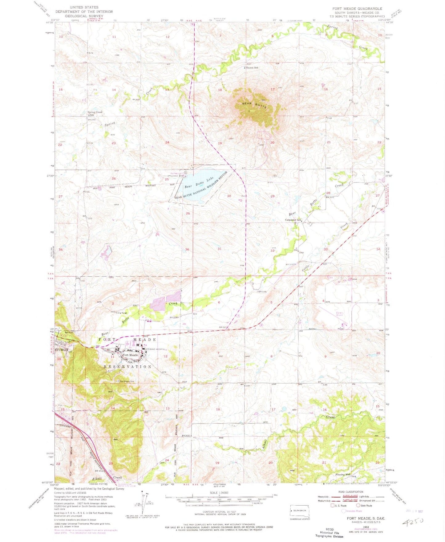 Classic USGS Fort Meade South Dakota 7.5'x7.5' Topo Map Image