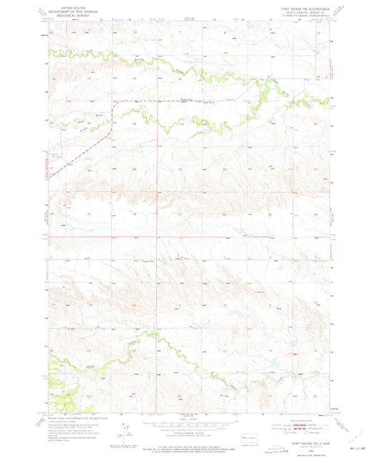Classic USGS Fort Meade NE South Dakota 7.5'x7.5' Topo Map Image