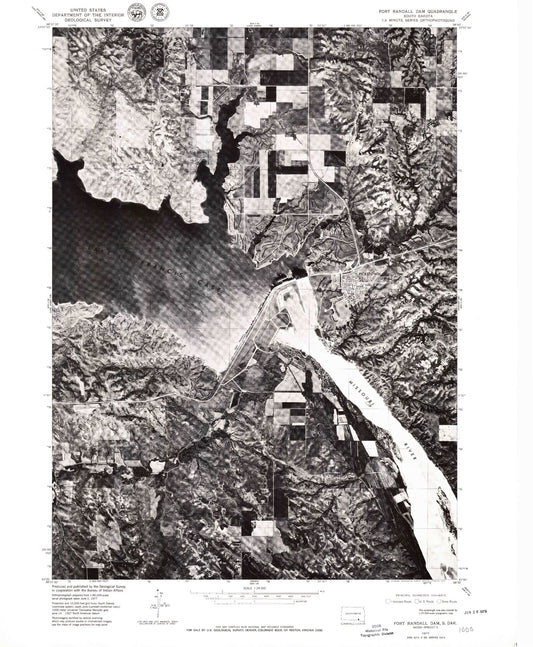 Classic USGS Fort Randall Dam South Dakota 7.5'x7.5' Topo Map Image