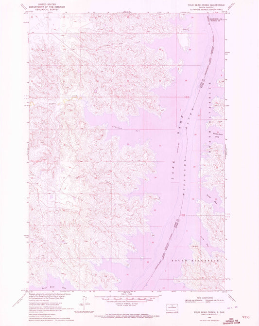 Classic USGS Four Bear Creek South Dakota 7.5'x7.5' Topo Map Image