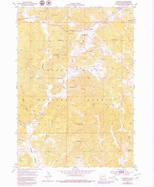 Classic USGS Fourmile South Dakota 7.5'x7.5' Topo Map Image