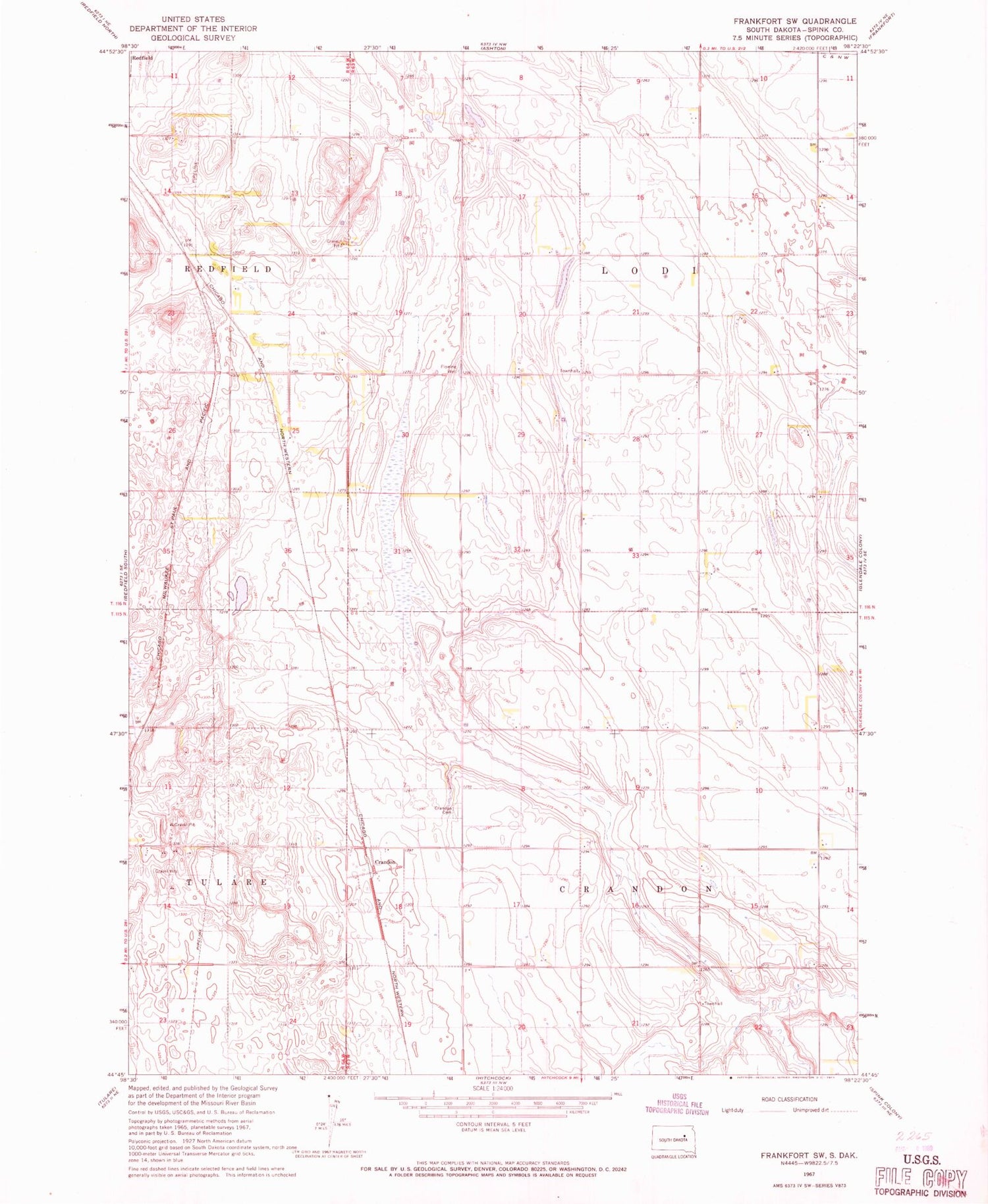 Classic USGS Frankfort SW South Dakota 7.5'x7.5' Topo Map Image