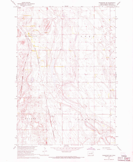 Classic USGS Frankfort SW South Dakota 7.5'x7.5' Topo Map Image