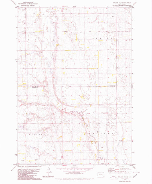 Classic USGS Fraser Dam South Dakota 7.5'x7.5' Topo Map Image