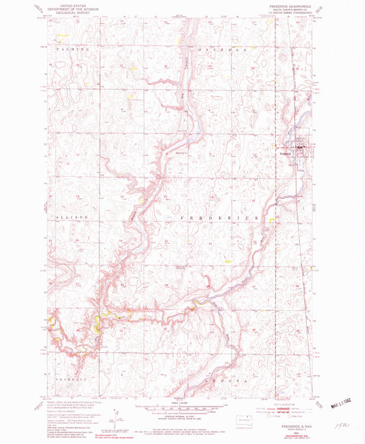 Classic USGS Frederick South Dakota 7.5'x7.5' Topo Map Image