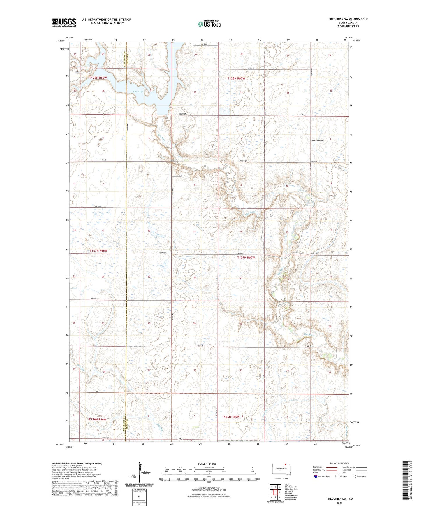 Frederick SW South Dakota US Topo Map Image