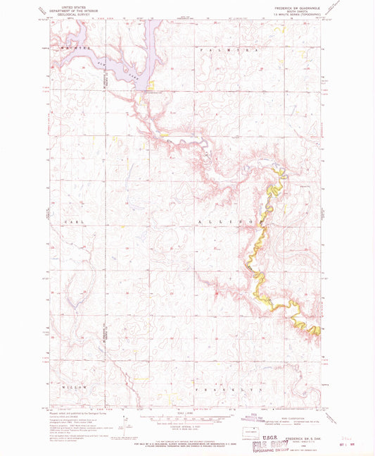 Classic USGS Frederick SW South Dakota 7.5'x7.5' Topo Map Image