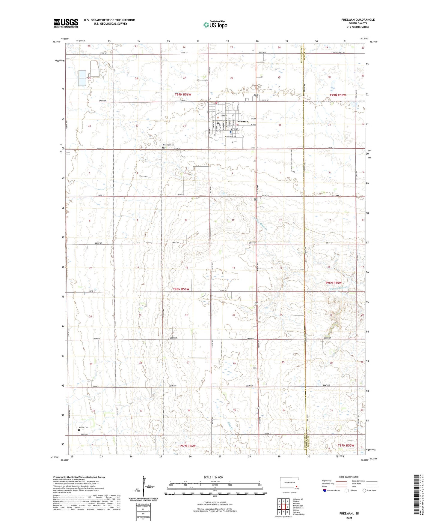 Freeman South Dakota US Topo Map Image