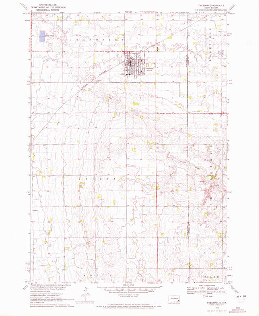 Classic USGS Freeman South Dakota 7.5'x7.5' Topo Map Image