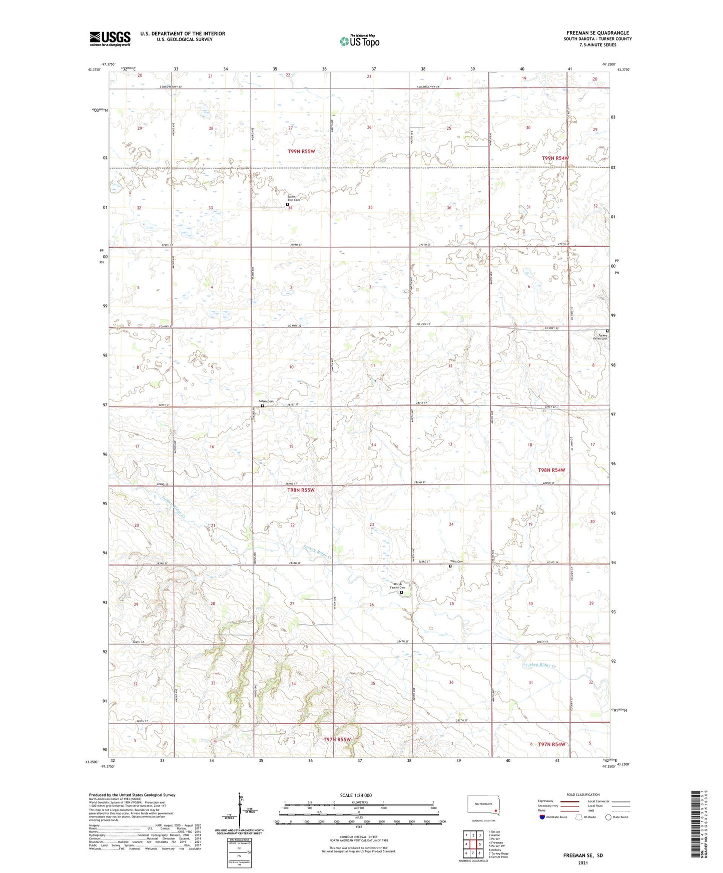 Freeman SE South Dakota US Topo Map Image