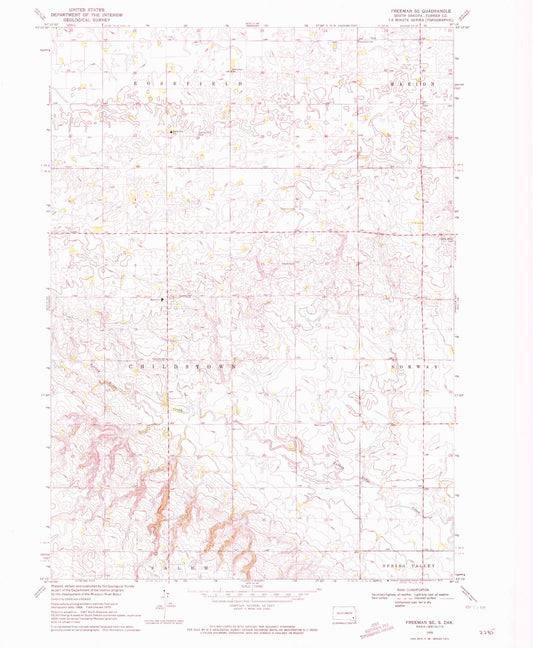 Classic USGS Freeman SE South Dakota 7.5'x7.5' Topo Map Image
